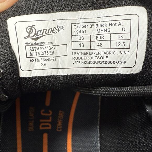DANNER Caliper 3" Hot Aluminum Hard Toe Work Black Leather Low Top 19451 Size 13 - Picture 12 of 12